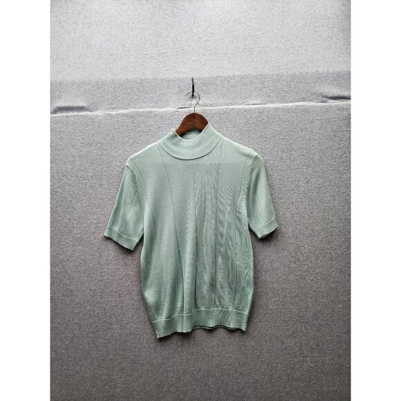 August Silk Knits Light Green 100% Silk Short Sleeve Sweater Top M - Picture 1 of 4